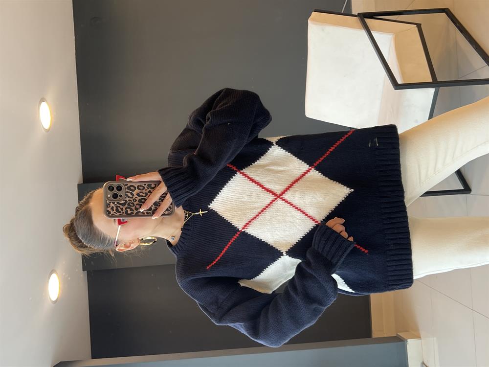 Baklava Desen Laci̇vert Kazak