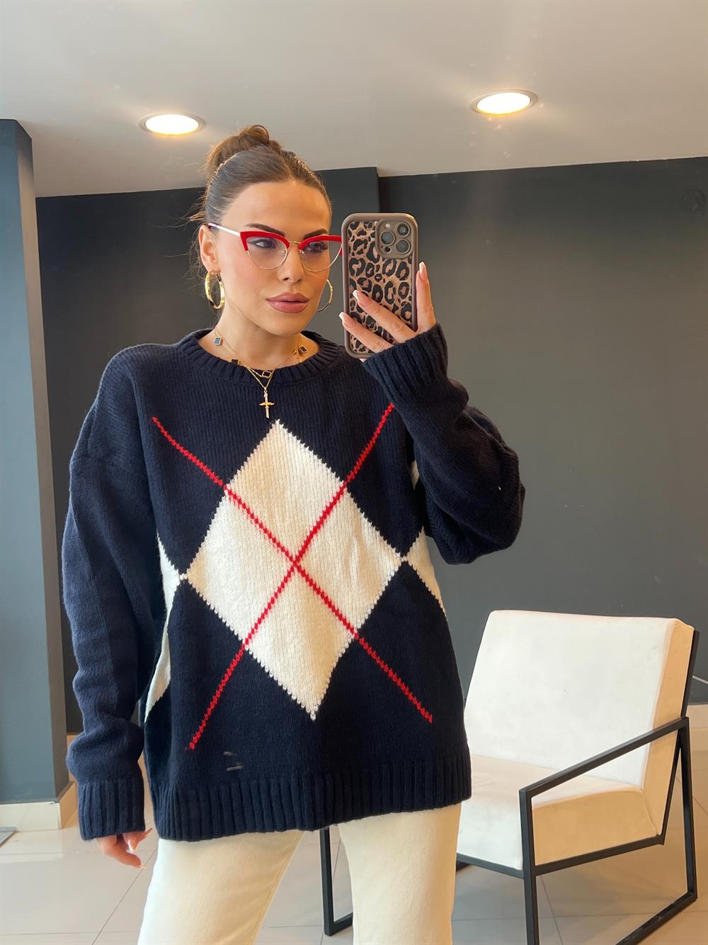 Baklava Desen Laci̇vert Kazak