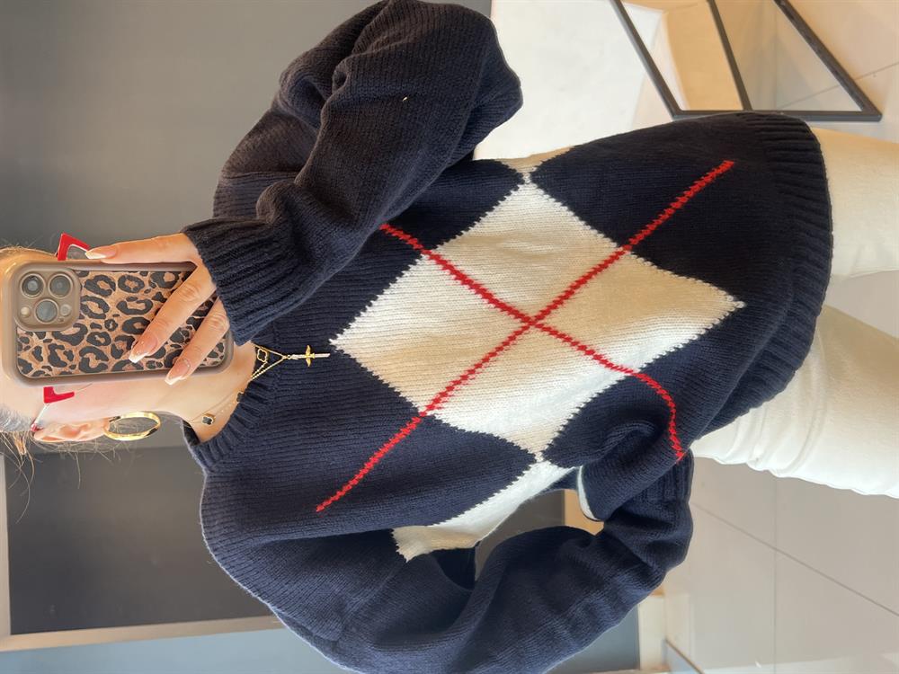 Baklava Desen Laci̇vert Kazak