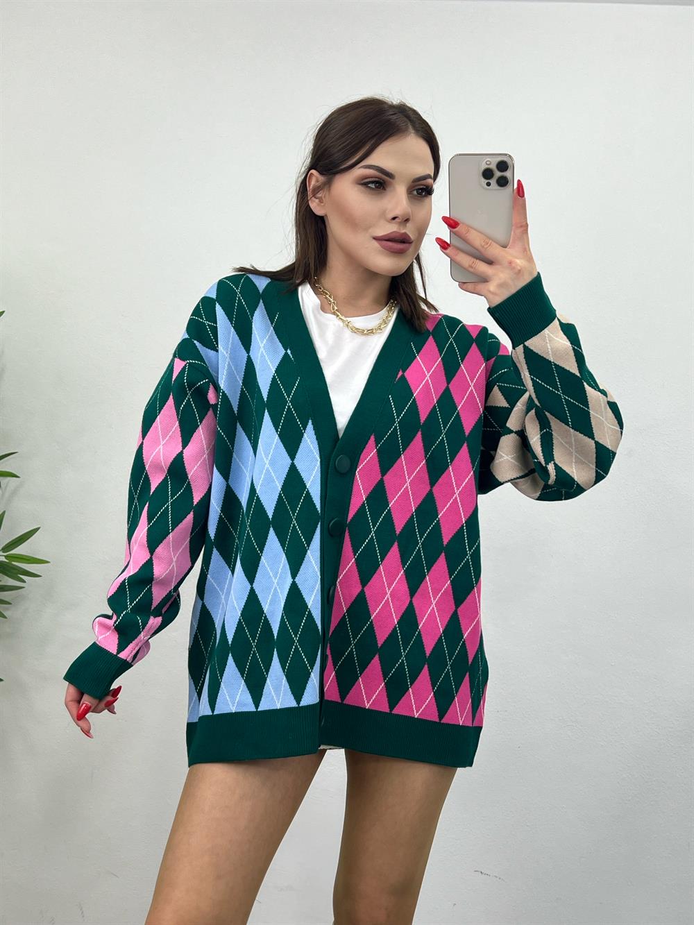 Baklava Desenli̇ Renkli̇ Hirka Yeşi̇l