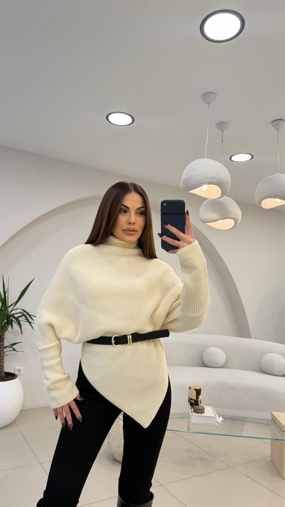 BALIKÇI YAKA ASİMETRİK KAZAK TAŞ