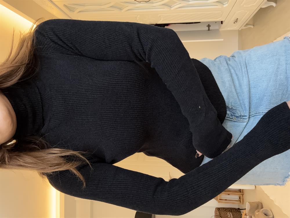 Balikçi Yaka Fi̇ti̇lli̇ Tri̇ko Si̇yah