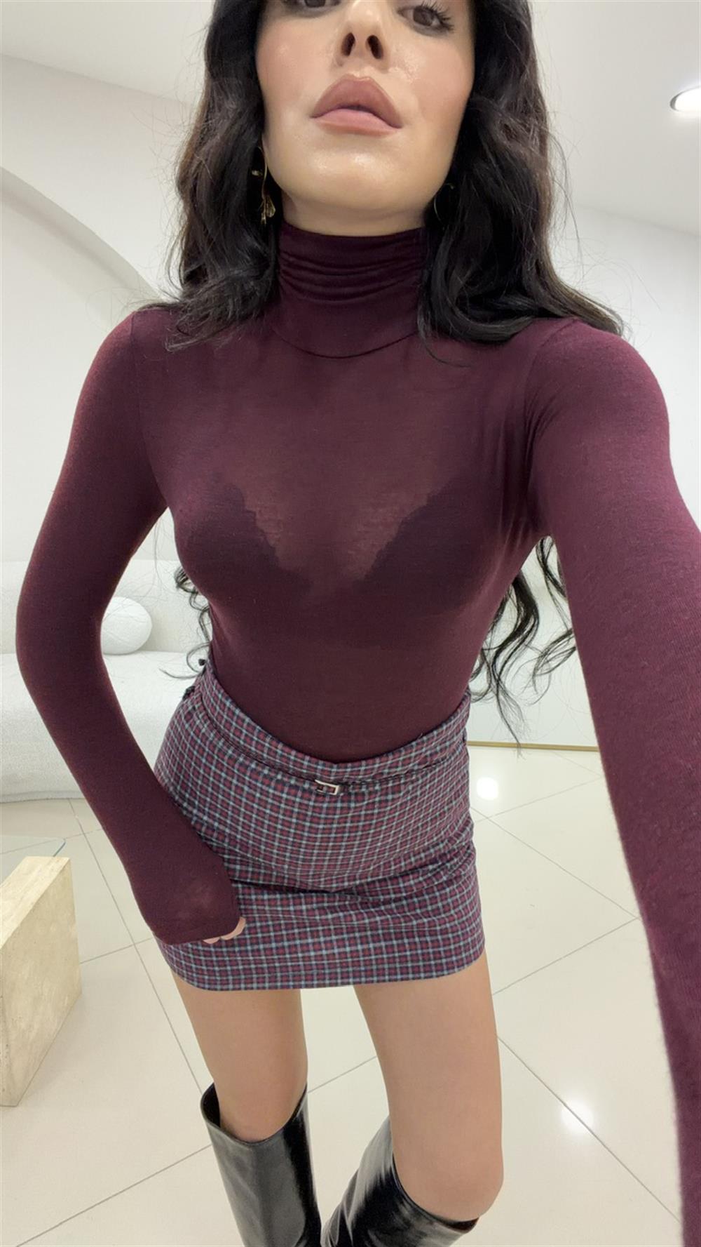 BALIKÇI YAKA TRANSPARAN BLUZ BORDO 