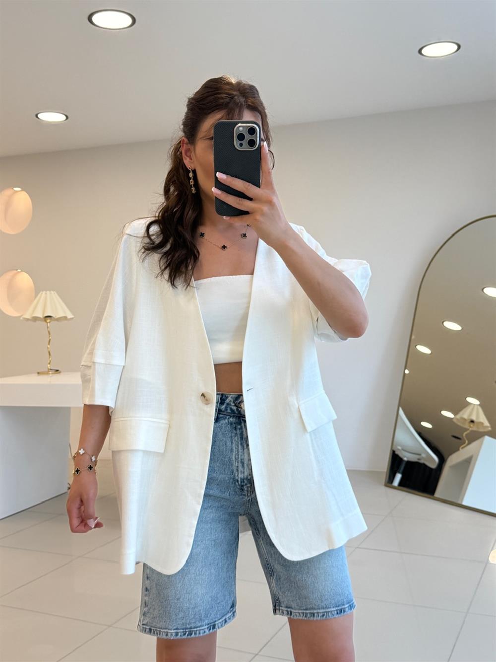 BALON KOL MEVSİMLİK CEKET BEYAZ