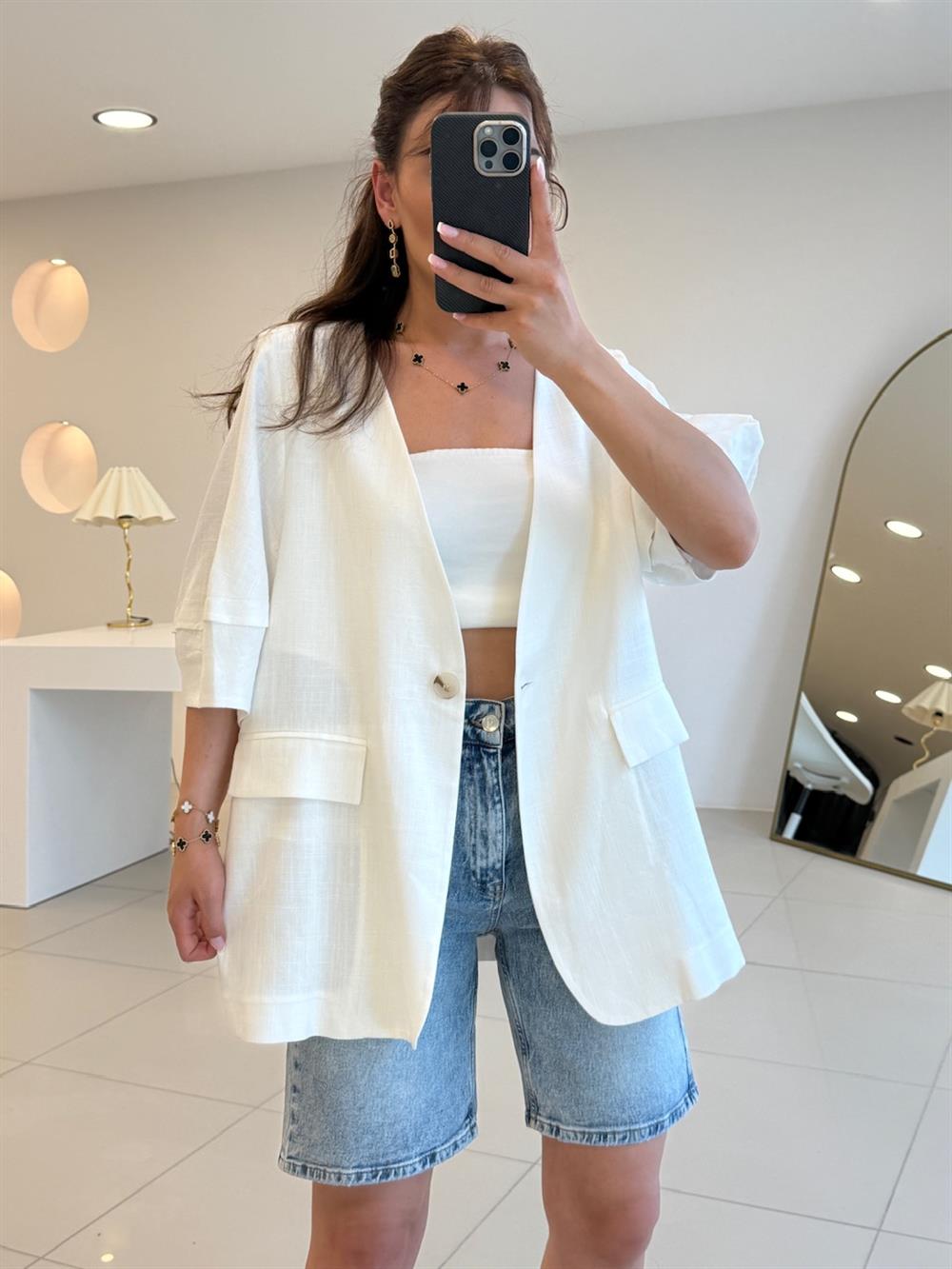 BALON KOL MEVSİMLİK CEKET BEYAZ