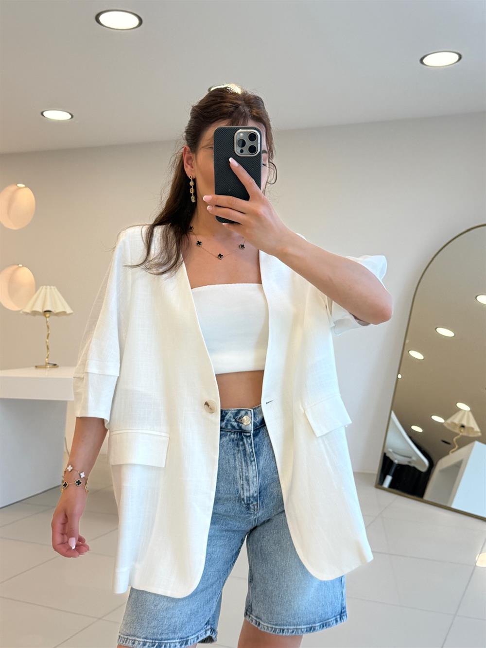 BALON KOL MEVSİMLİK CEKET BEYAZ