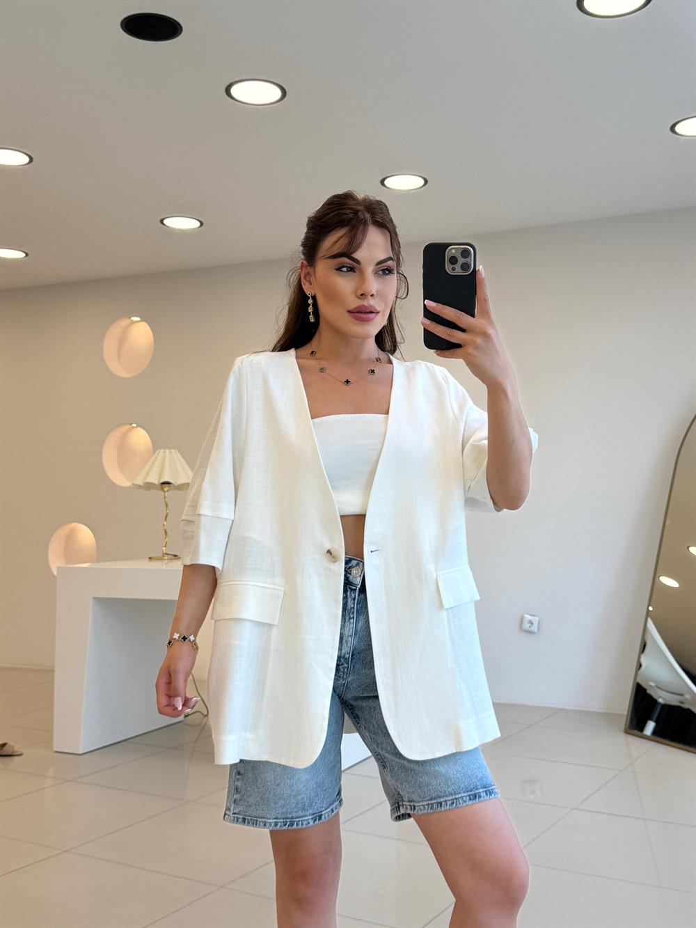 BALON KOL MEVSİMLİK CEKET BEYAZ