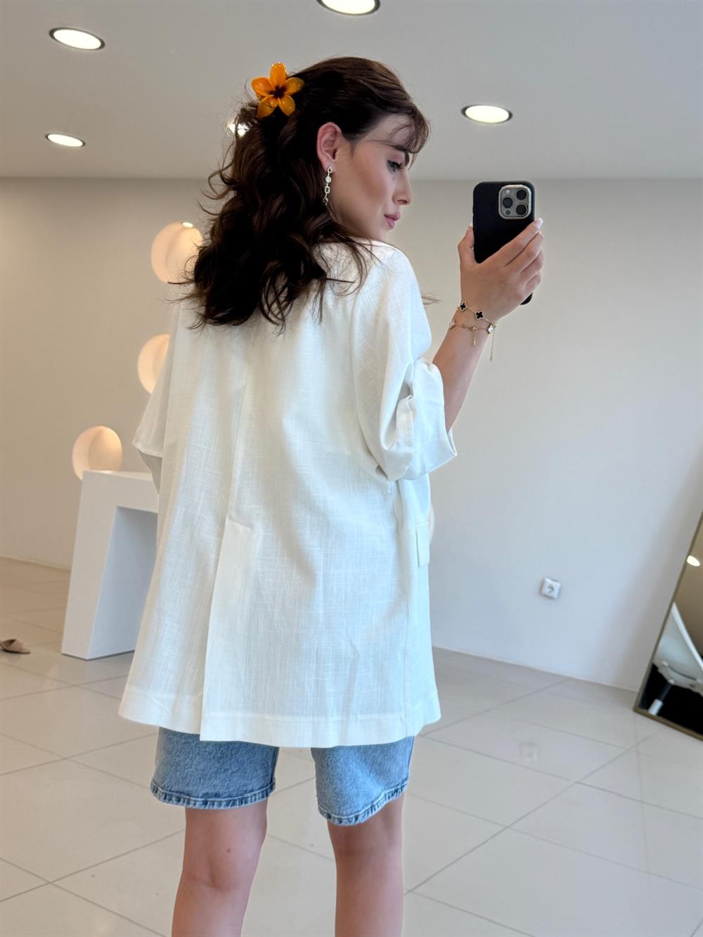 BALON KOL MEVSİMLİK CEKET BEYAZ