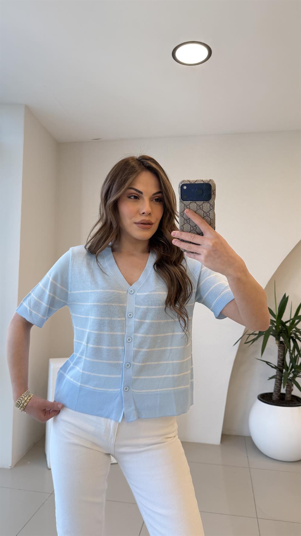 BEBE MAVİSİ ÇİZGİLİ MERSERİZE BLUZ 