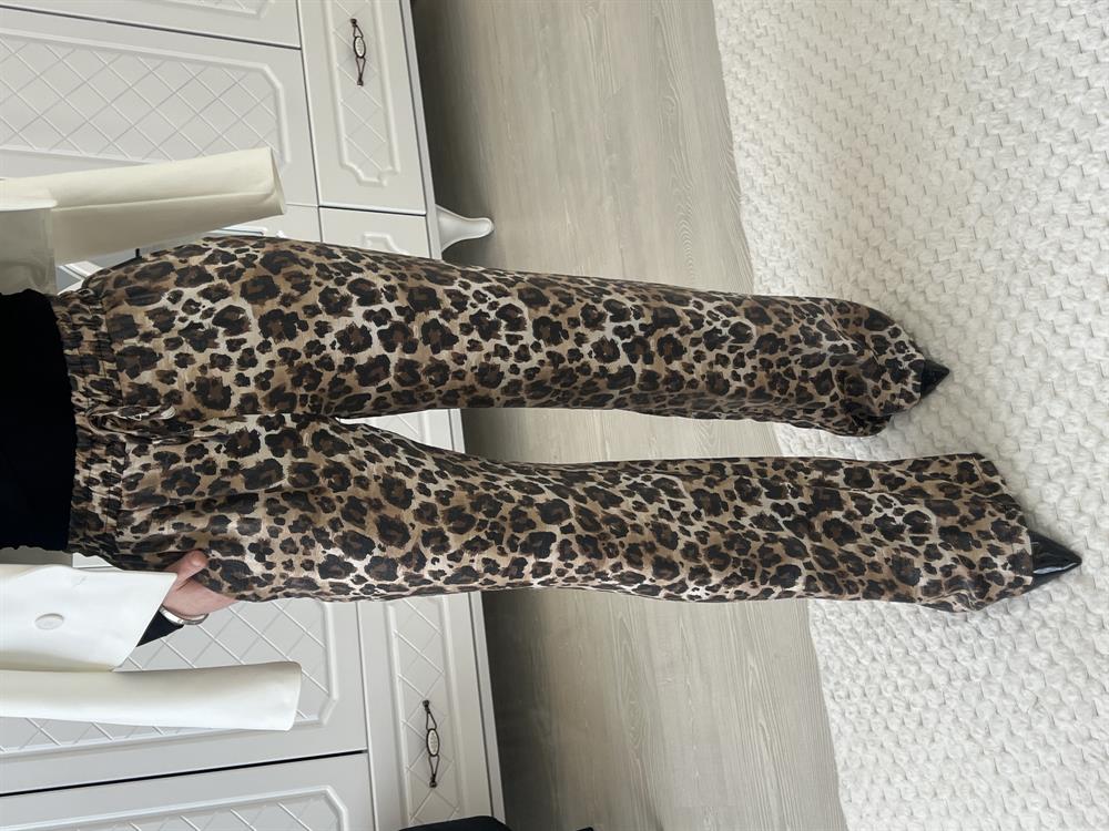 Bej Leopar Desenli̇ Pantolon