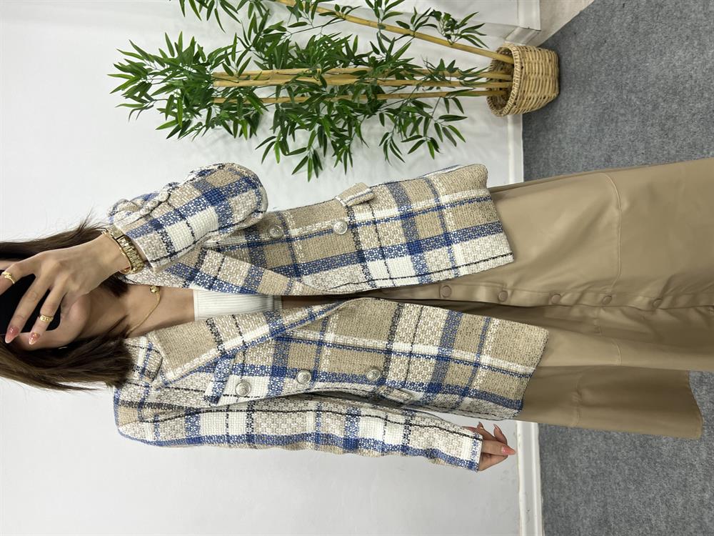 Bej Renk Ekose Desen Belazer Ceket