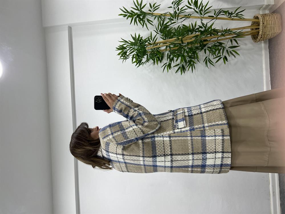 Bej Renk Ekose Desen Belazer Ceket