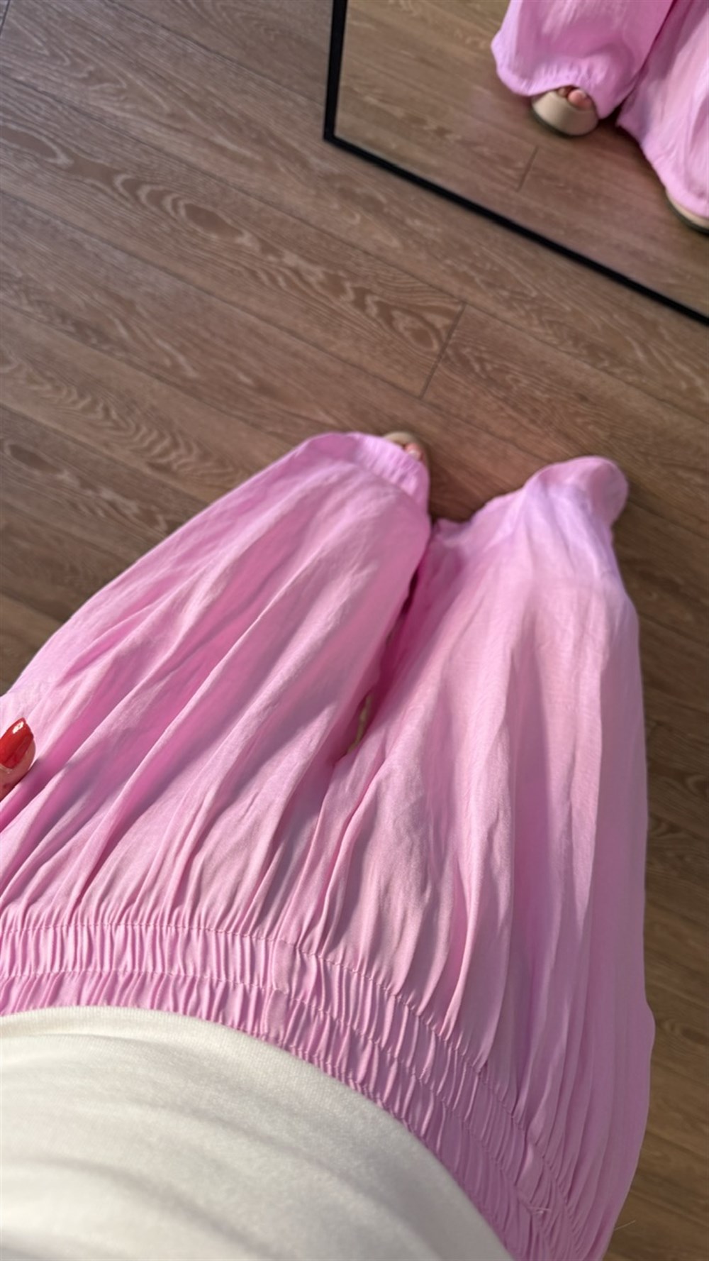 Bel Lastikli Saten Pantolon Pembe 