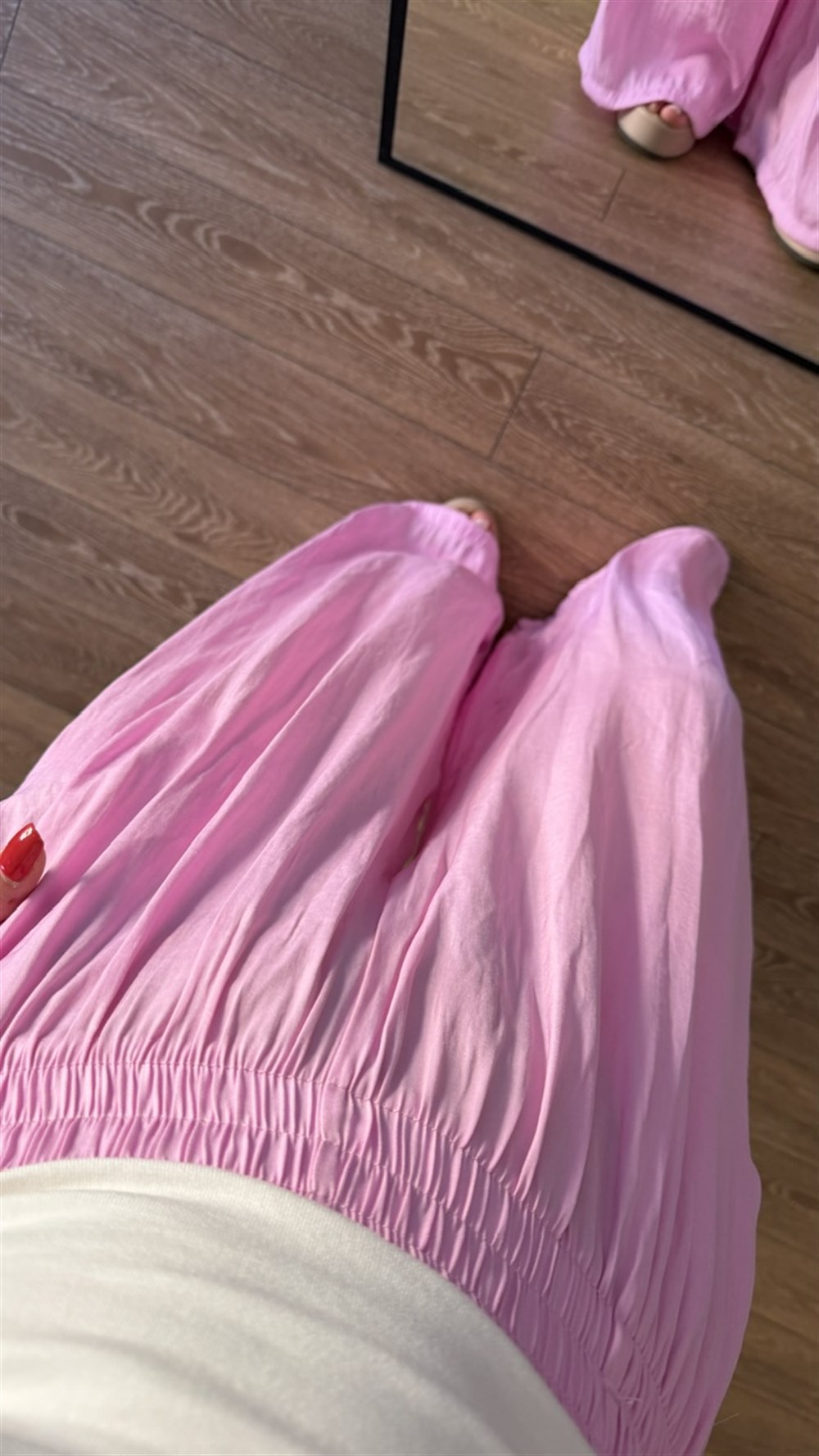 Bel Lastikli Saten Pantolon Pembe 