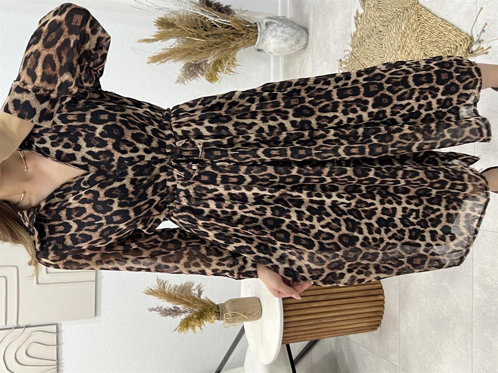 Beldan Bağlamali Leopar Gömlek Elbi̇se