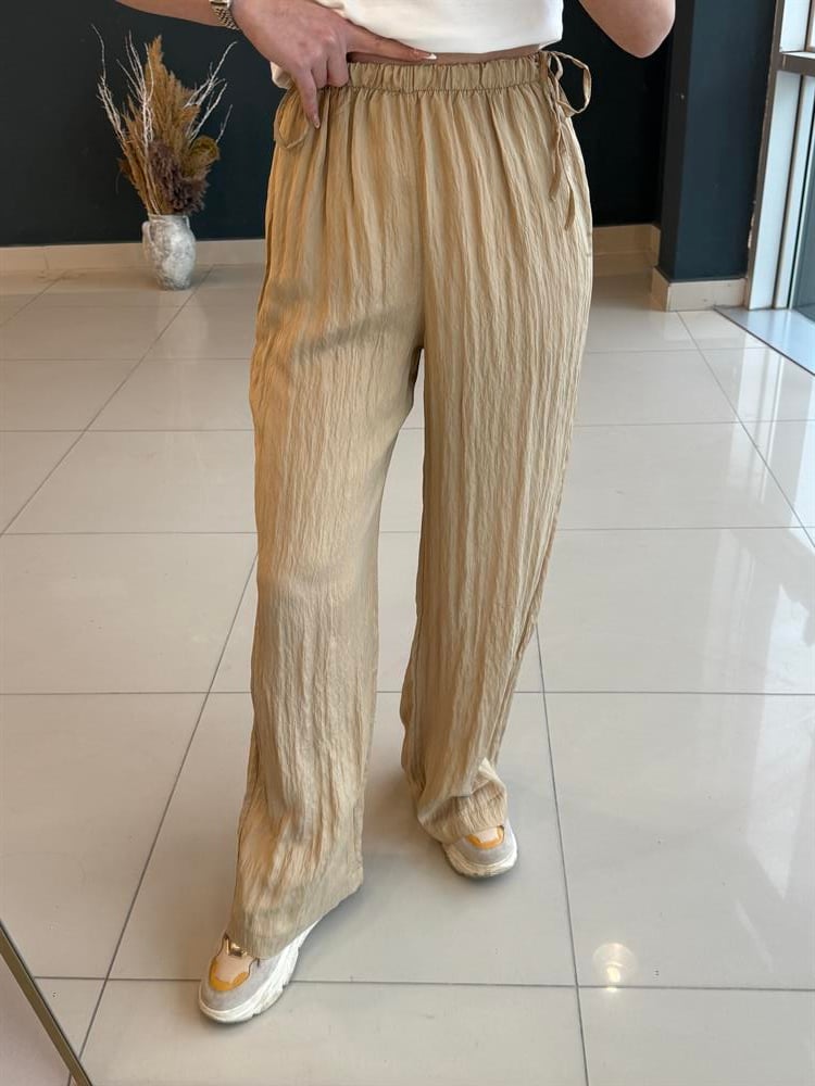 Belden Bağlamali Bol Paça Pantolon Camel