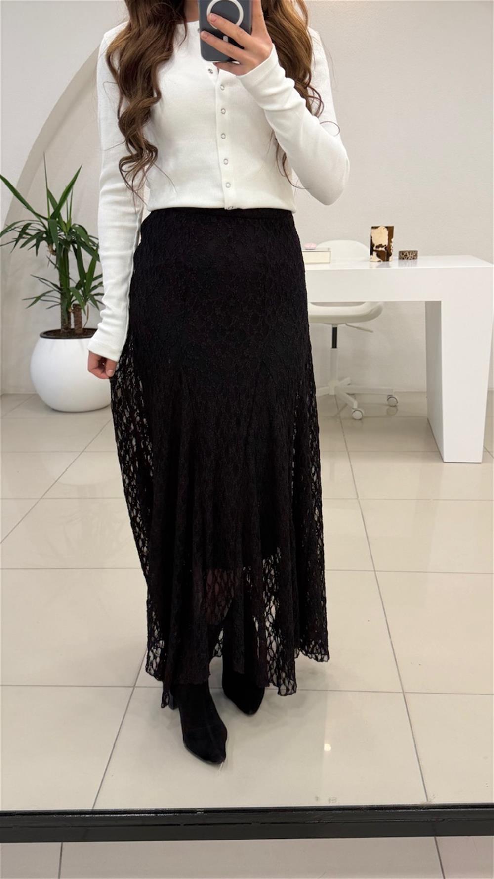 BELİ FERMUARLI VOLANLI DANTEL ETEK 