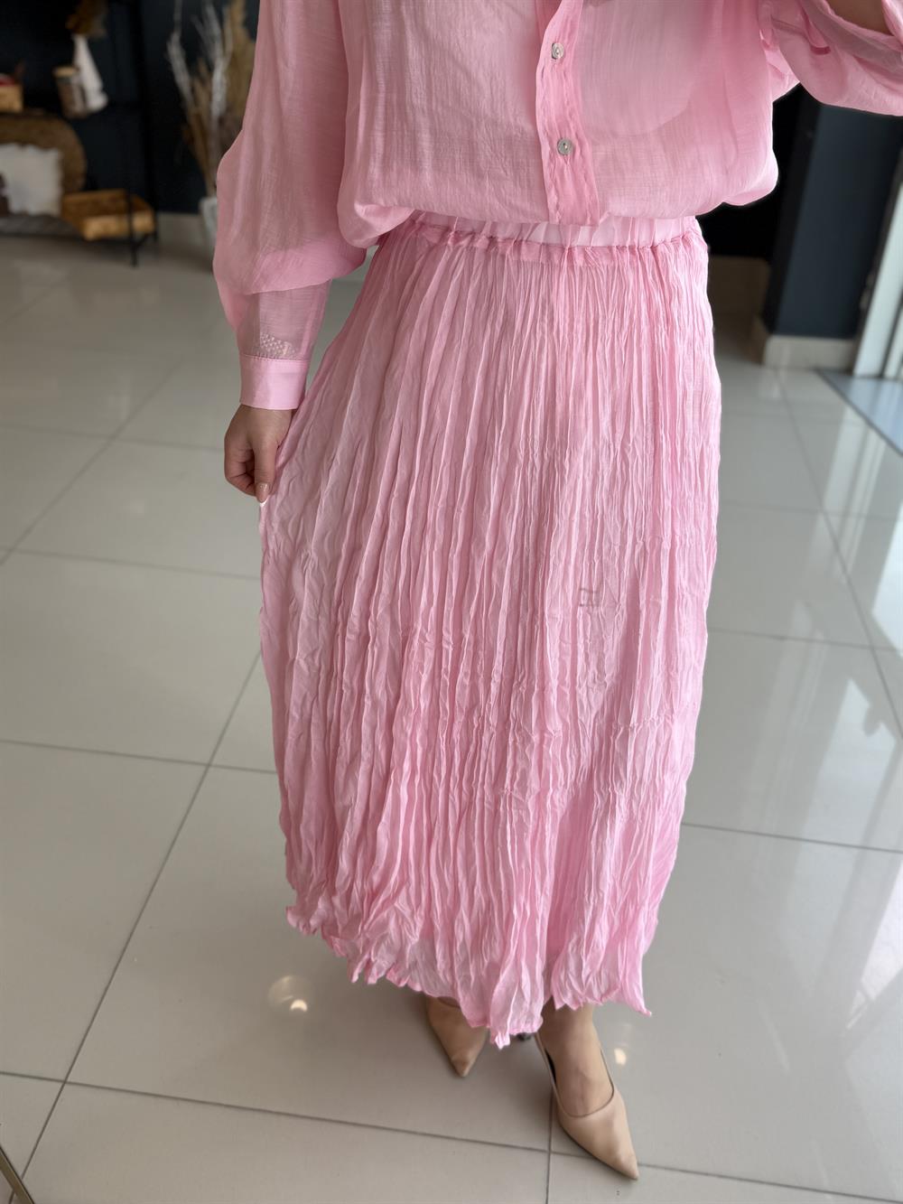 Beli̇ Lasti̇kli̇ Etek Pembe