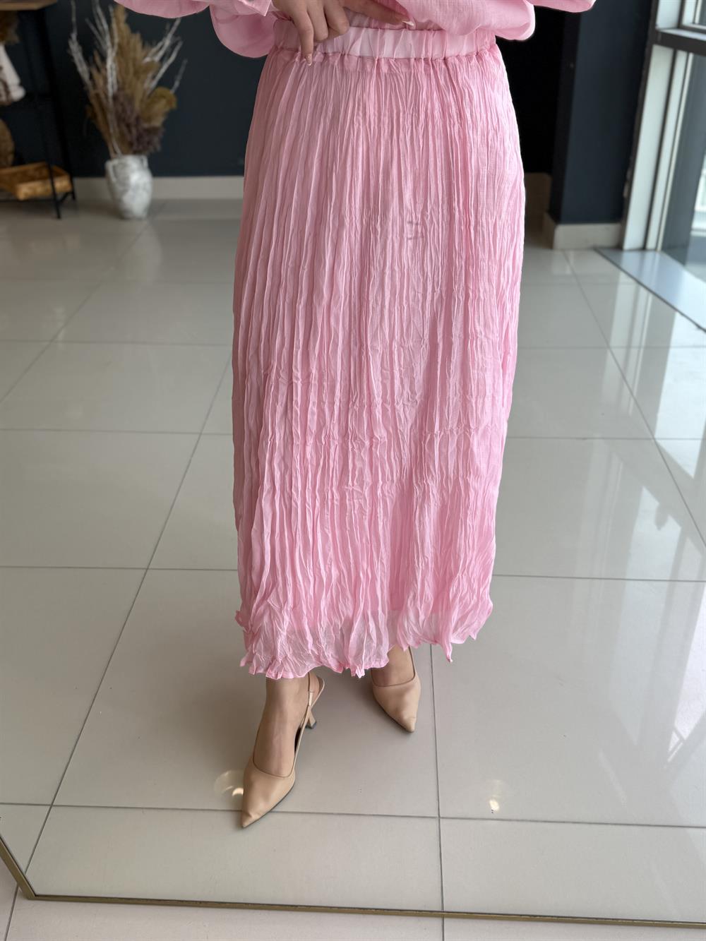 Beli̇ Lasti̇kli̇ Etek Pembe