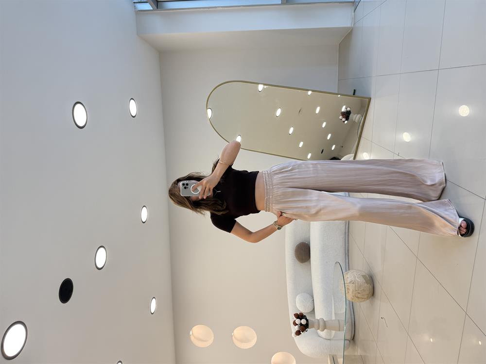 BELİ LASTİKLİ PAMUK SATEN BOL PANTOLON TAŞ