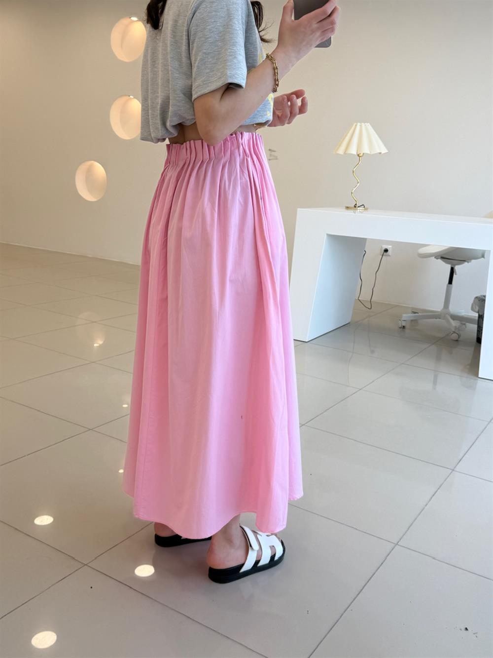 BELİ LASTİKLİ POPLİN PEMBE  ETEK 