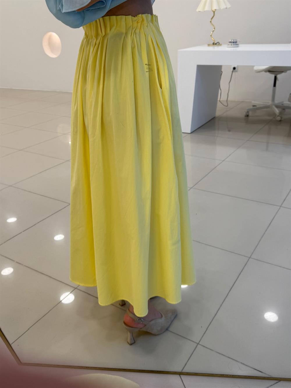 BELİ LASTİKLİ POPLİN SARI ETEK