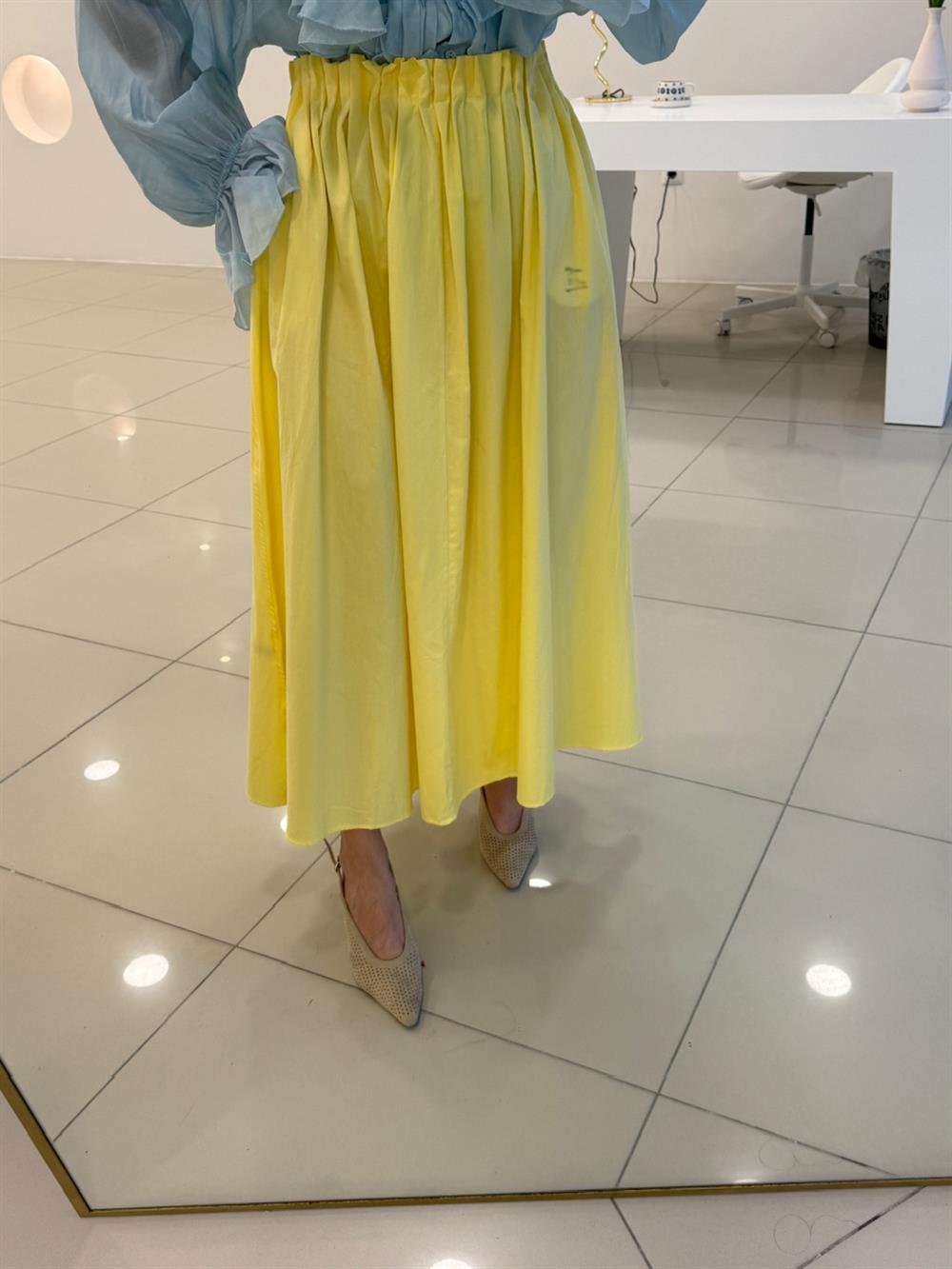 BELİ LASTİKLİ POPLİN SARI ETEK