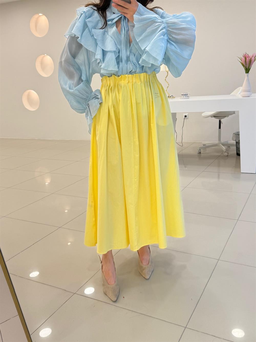 BELİ LASTİKLİ POPLİN SARI ETEK