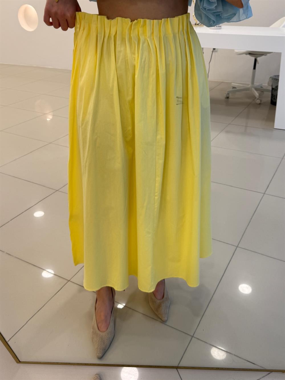BELİ LASTİKLİ POPLİN SARI ETEK