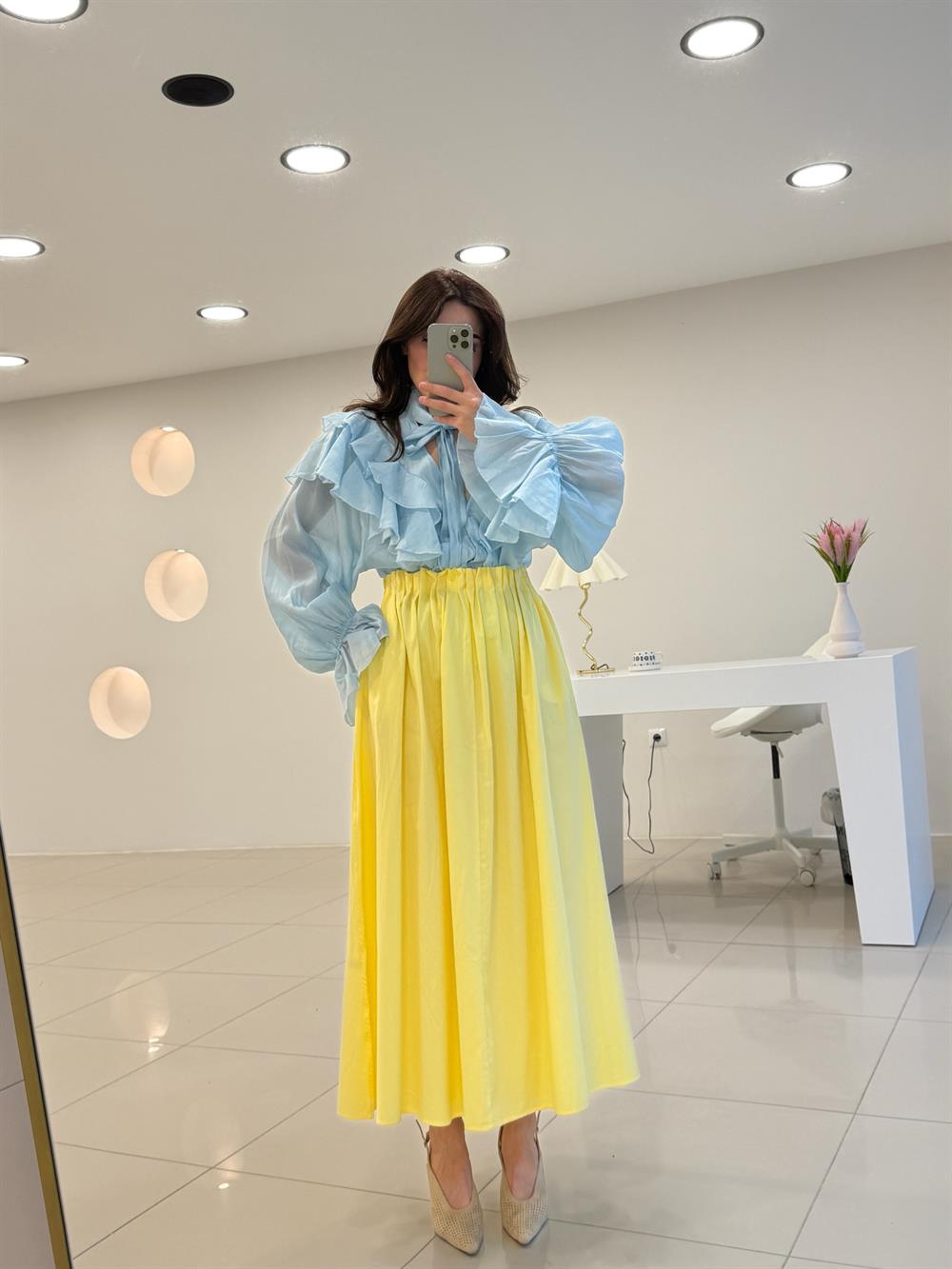 BELİ LASTİKLİ POPLİN SARI ETEK