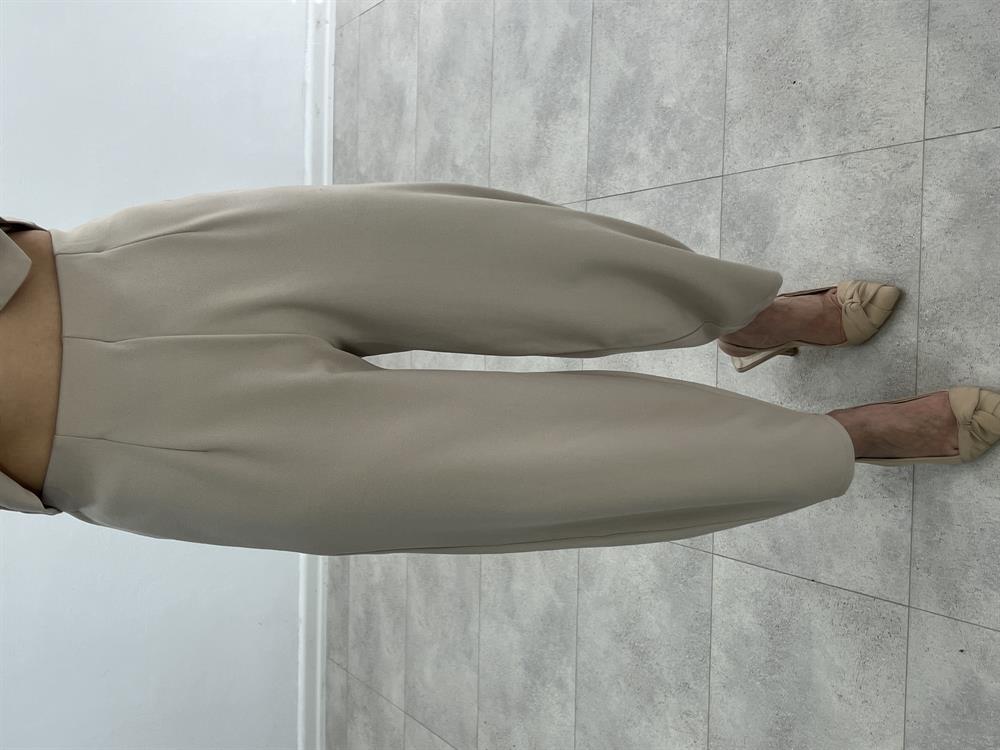 Beli̇ Lasti̇kli̇ Relax Şalvar Pantolon Taş