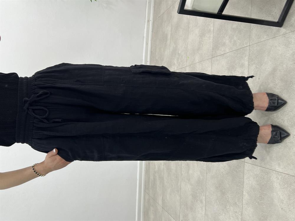 Beli̇ Lasti̇kli̇ Şalvar Keten Pant