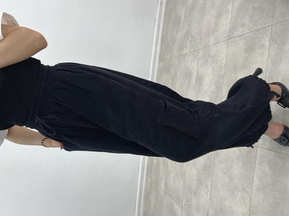 Beli̇ Lasti̇kli̇ Şalvar Keten Pant