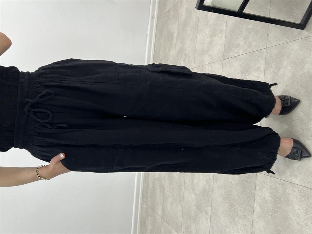 Beli̇ Lasti̇kli̇ Şalvar Keten Pant