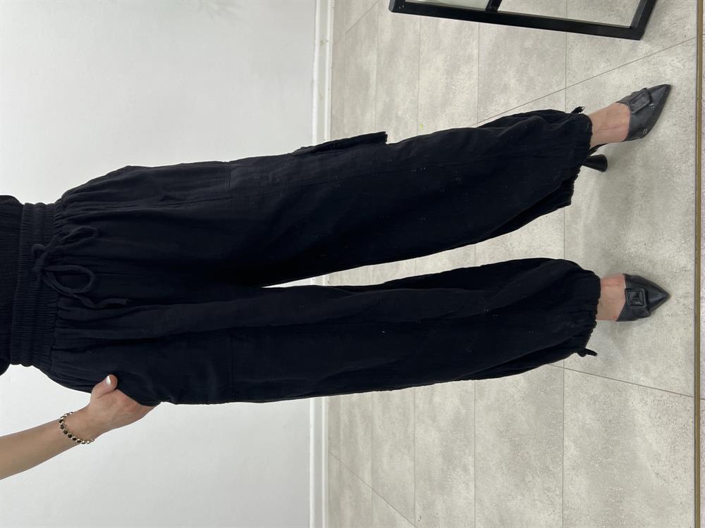 Beli̇ Lasti̇kli̇ Şalvar Keten Pant