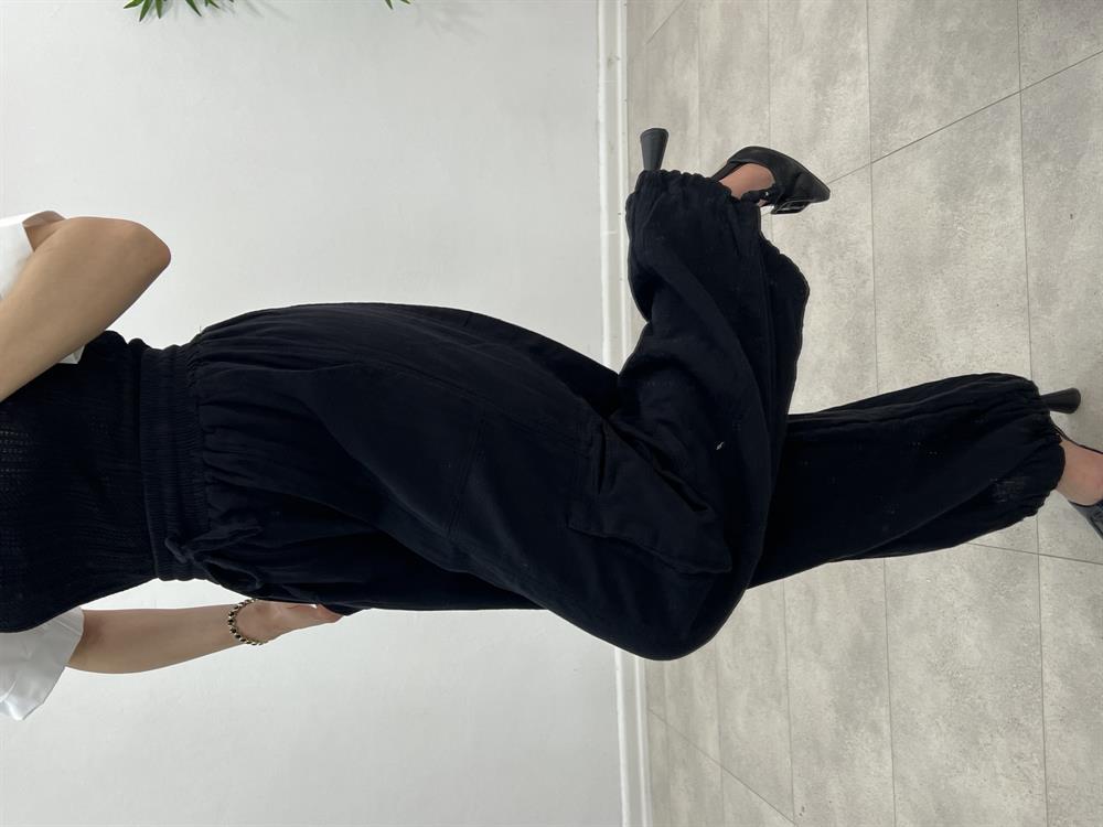 Beli̇ Lasti̇kli̇ Şalvar Keten Pant