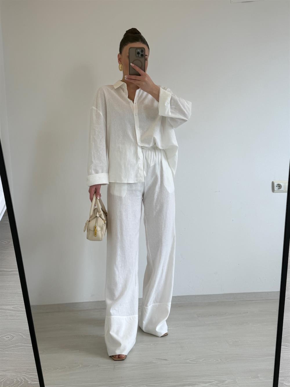 BEYAZ KETEN GÖMLEK PANTOLON TAKIM