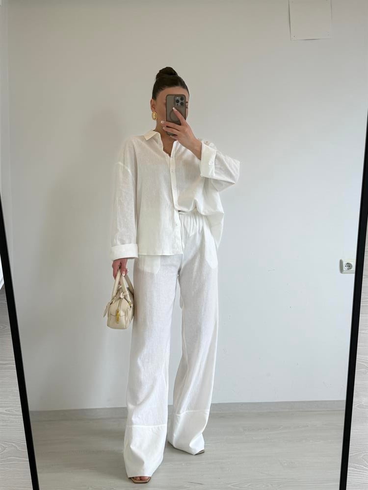 BEYAZ KETEN GÖMLEK PANTOLON TAKIM