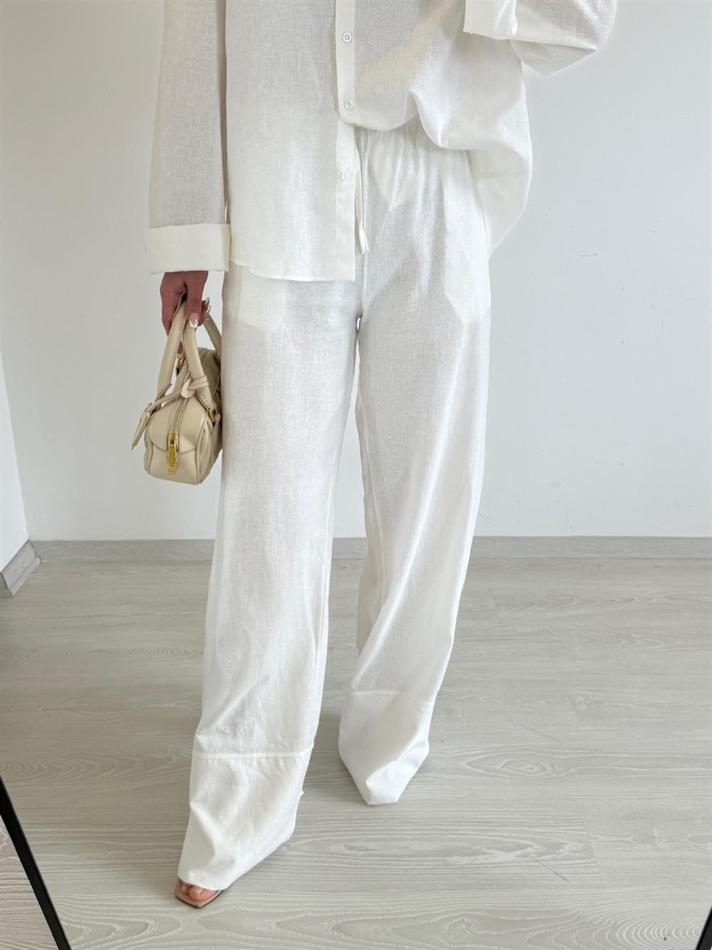 BEYAZ KETEN GÖMLEK PANTOLON TAKIM