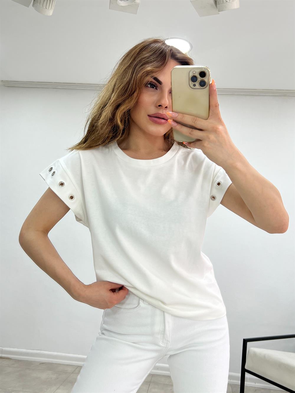 Beyaz Kollari Kuş Gözü Tshi̇rt