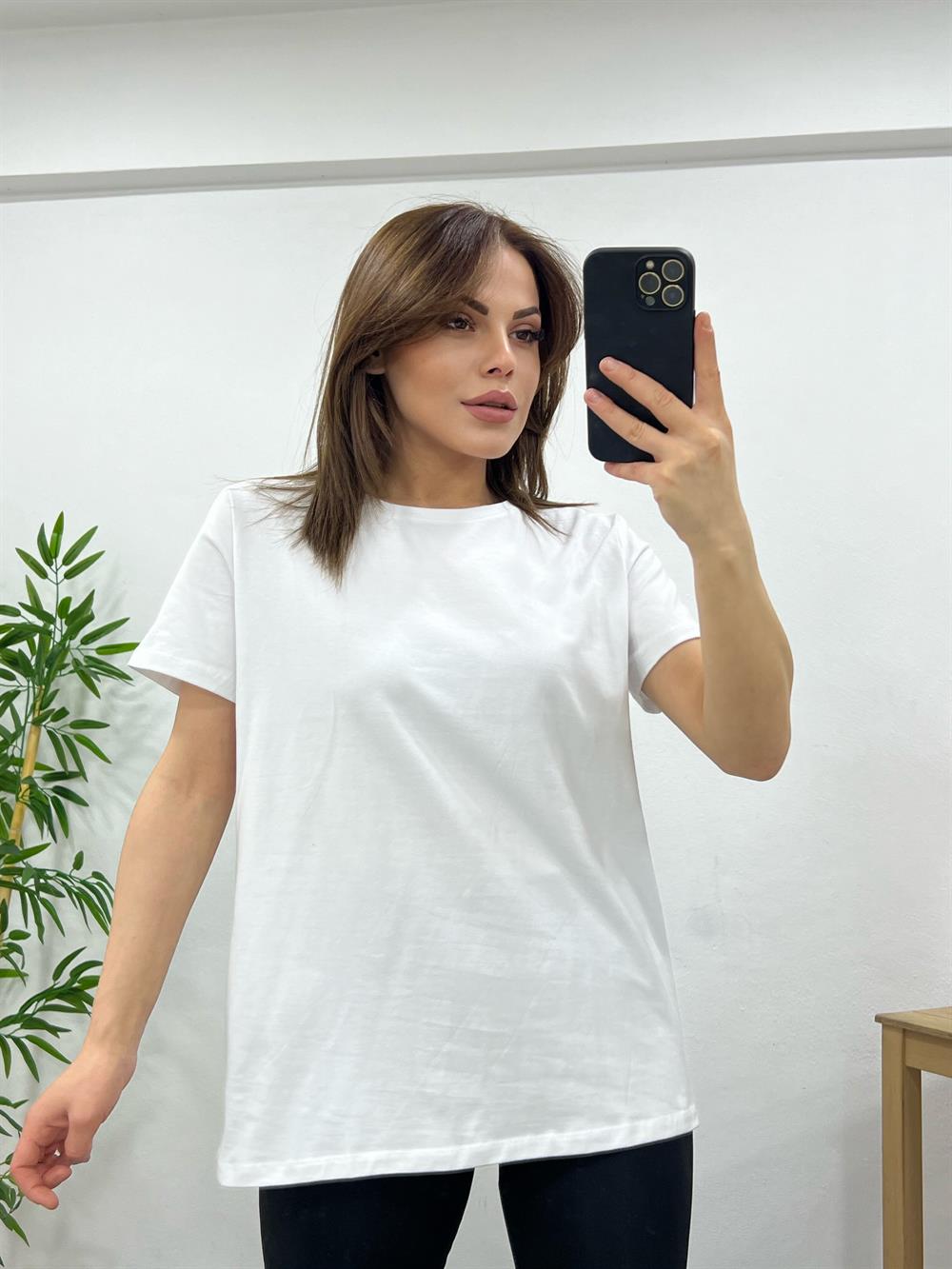 Beyaz Özel Tok Doku Basic Ti̇şört