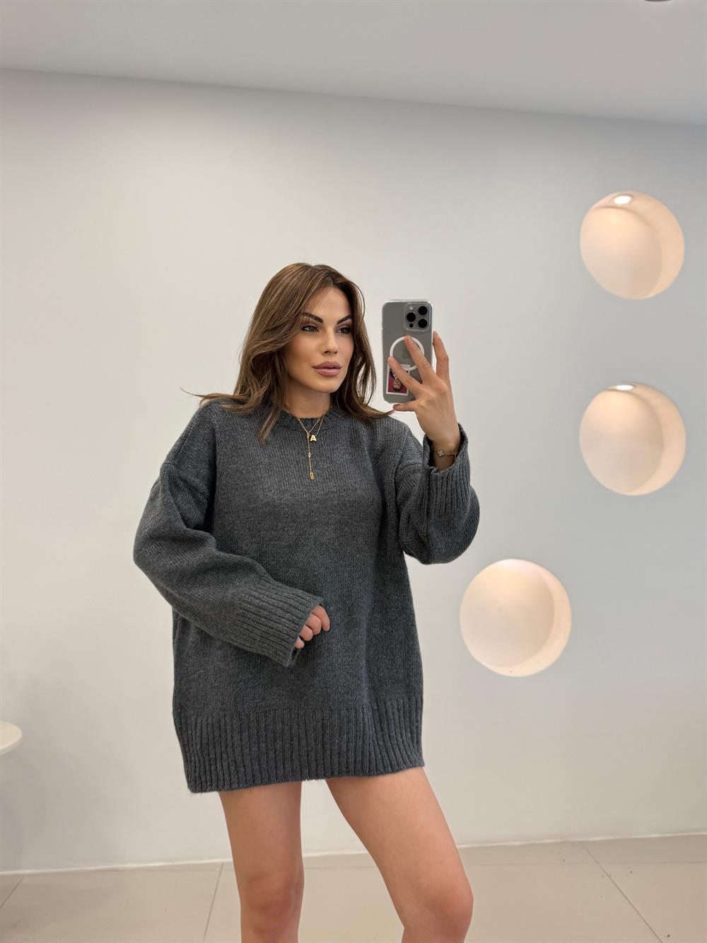 Bi̇si̇klet Yaka Gri Basi̇c Kazak