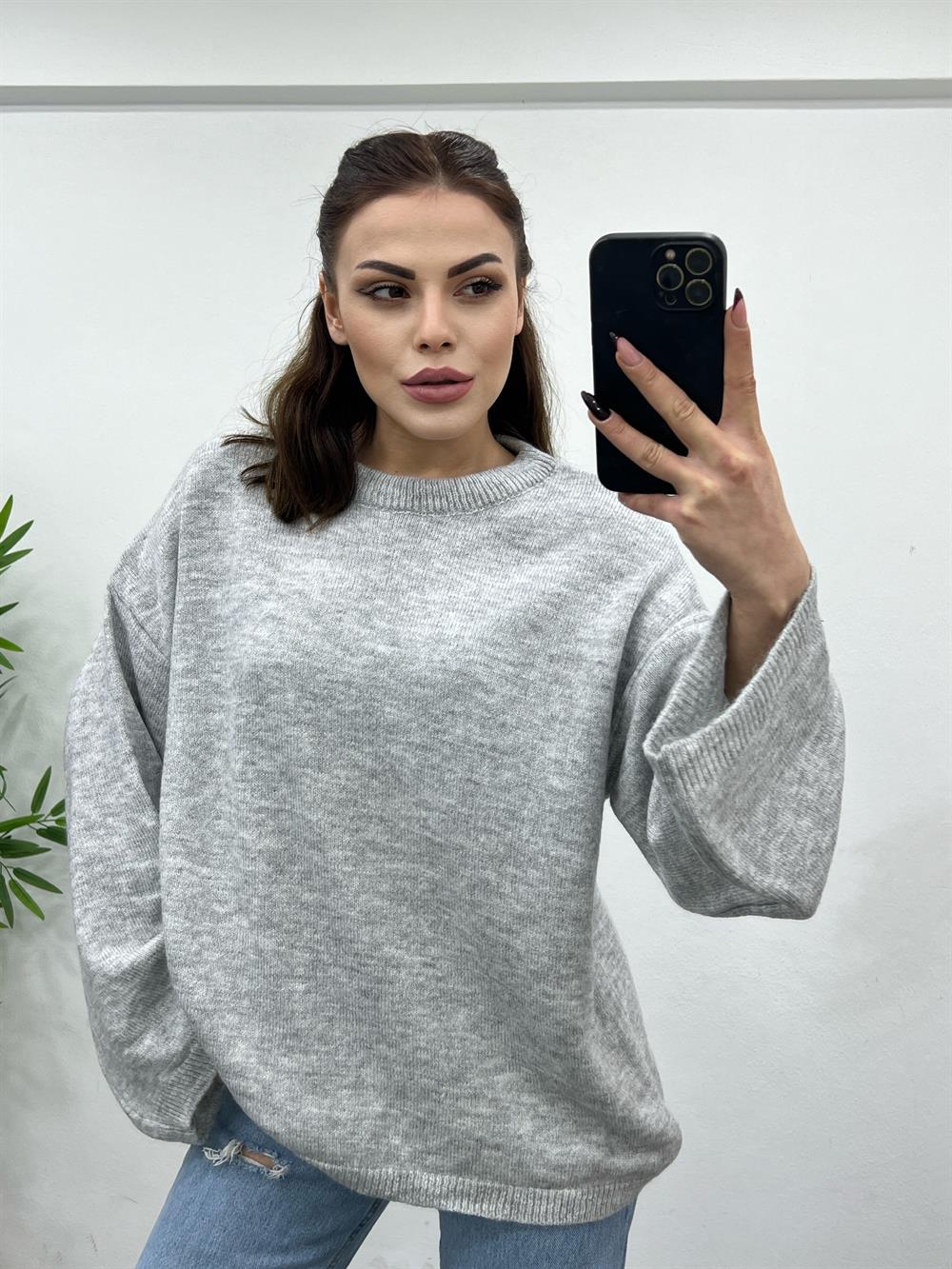 Bi̇si̇klet Yaka Açik Gri̇ Pi̇nterest Kazak