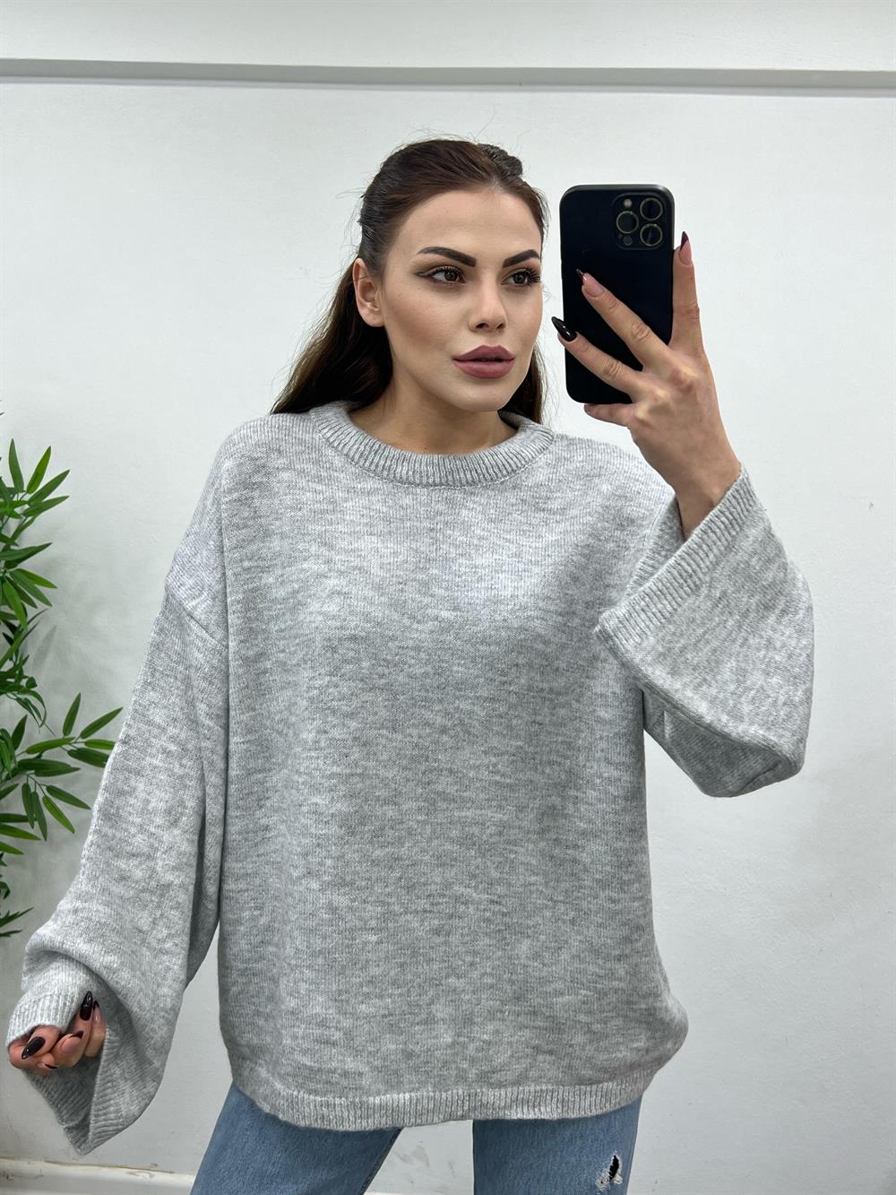 Bi̇si̇klet Yaka Açik Gri̇ Pi̇nterest Kazak