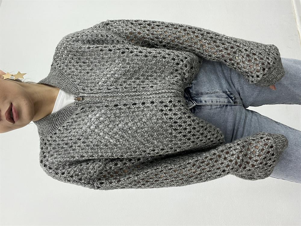 Bi̇si̇klet Yaka Ajurlu Gümüş Renk Fermuarli Hirka