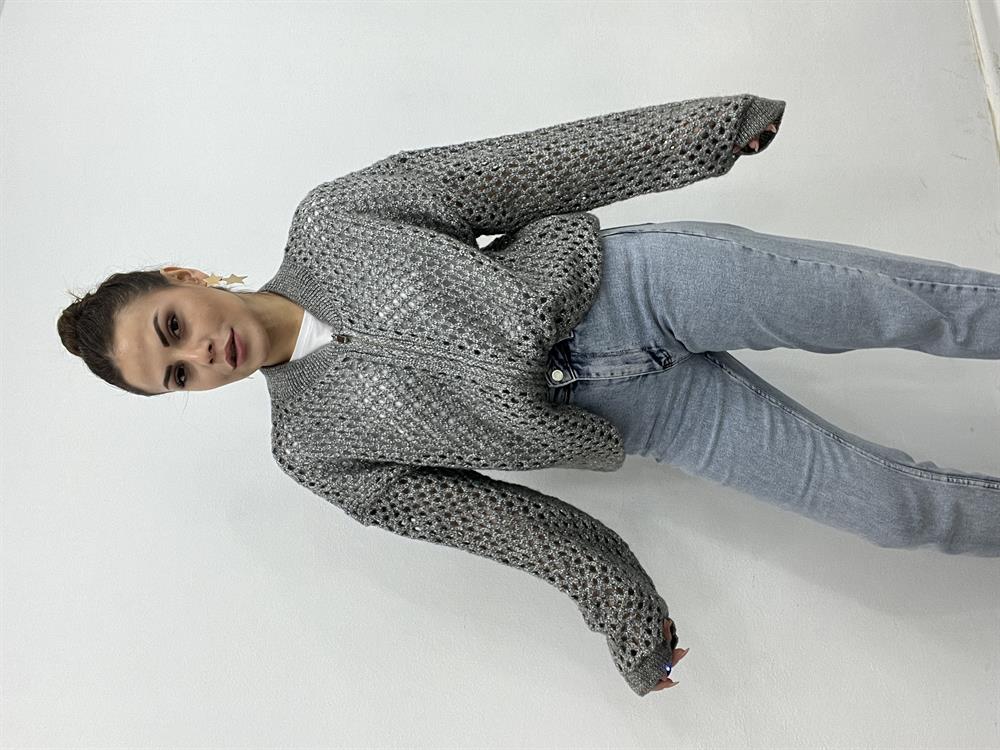 Bi̇si̇klet Yaka Ajurlu Gümüş Renk Fermuarli Hirka