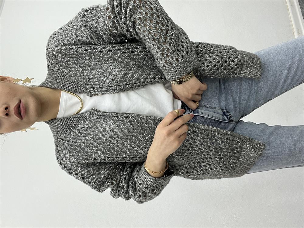 Bi̇si̇klet Yaka Ajurlu Gümüş Renk Fermuarli Hirka