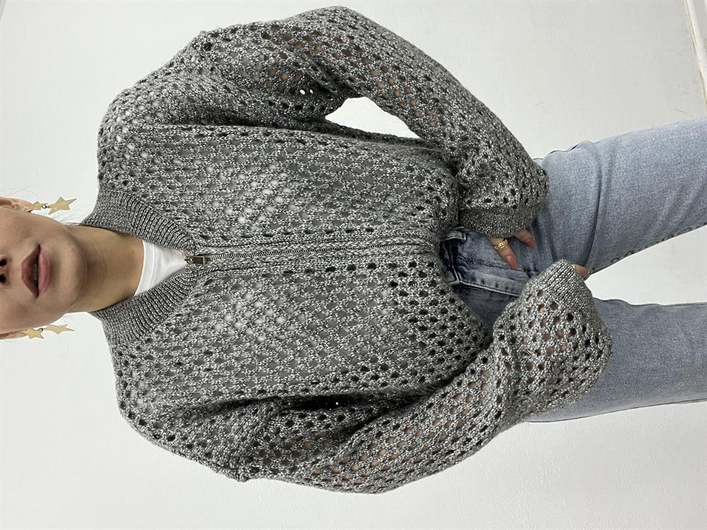 Bi̇si̇klet Yaka Ajurlu Gümüş Renk Fermuarli Hirka