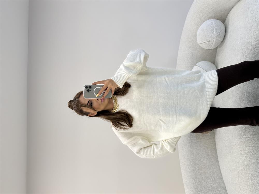 BİSİKLET YAKA BASİC KAZAK EKRU