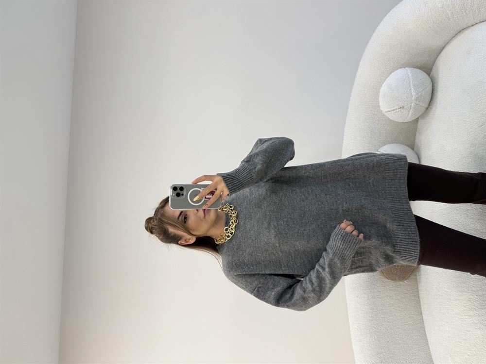 BİSİKLET YAKA BASİC KAZAK GRİ